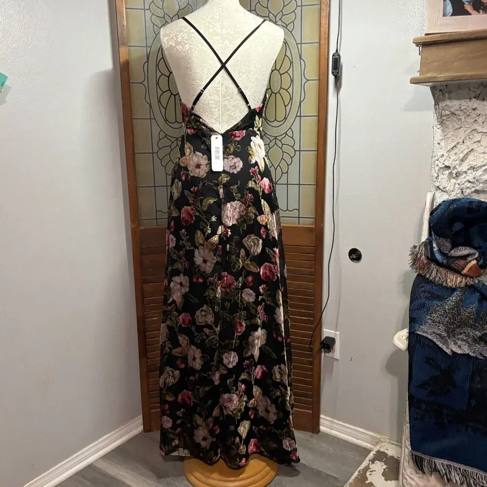 Olia Adjustable Strap Velvet Floral Burnout Whimsigoth Fairy Maxi Dress Size M - Picture 4 of 16